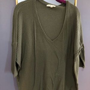 Express oversized v-neck green thermal top